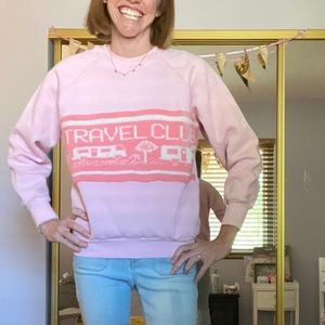 Vintage Pink Knit Crewneck Sweatshirt Travel Club
